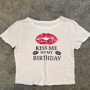 Kids White Graphic Tee with Red Lips Print